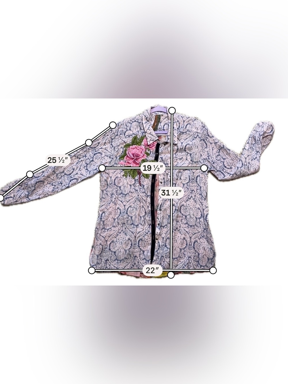 Aratta Silent Journey Embroidered Rose Button Front Tunic Blouse Floral Boho XL - Picture 9 of 11